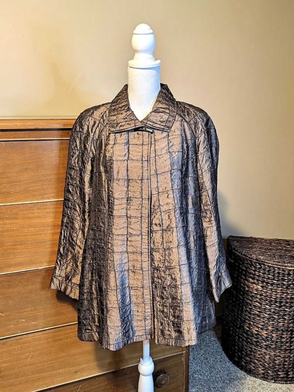i.c. Collection Brown Swing Square Patterned Trench Coat Size Small